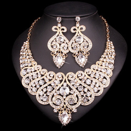 Luxury Bridal Jewelry for Wedding Crystal Statement Necklace and Earring - Evening Fine Fashion