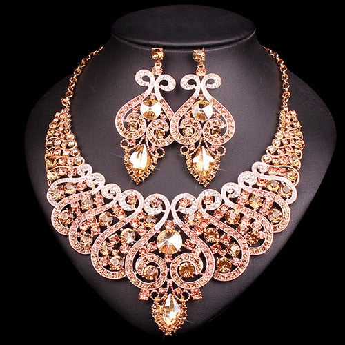 Luxury Bridal Jewelry for Wedding Crystal Statement Necklace and Earring - Evening Fine Fashion