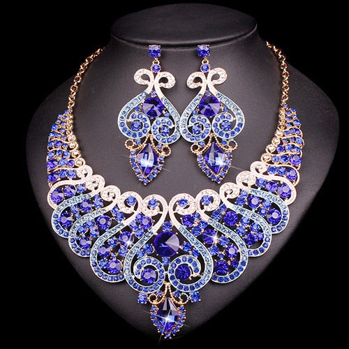 Luxury Bridal Jewelry for Wedding Crystal Statement Necklace and Earring - Evening Fine Fashion