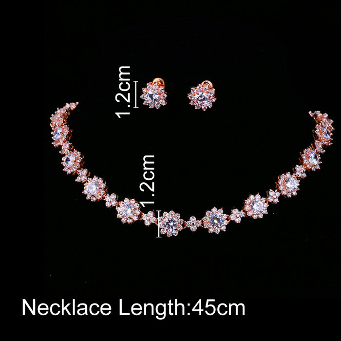 Luxury Colors Abound Cubic Zircon Crystal Bridal Jewelry Set with Necklace and Earrings