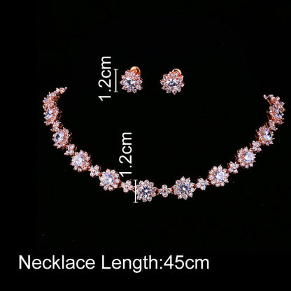 Luxury Colors Abound Cubic Zircon Crystal Bridal Jewelry Set with Necklace and Earrings