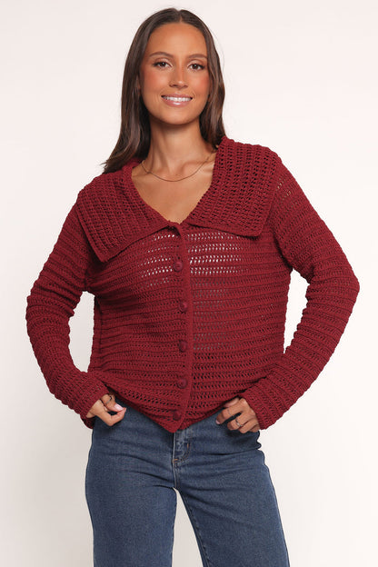 Petal and Pup USA KNITWEAR Lyra Large Collar Cardigan - Burgundy