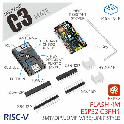 M5Stamp C3 Mate with Pin Headers - m5stack-store