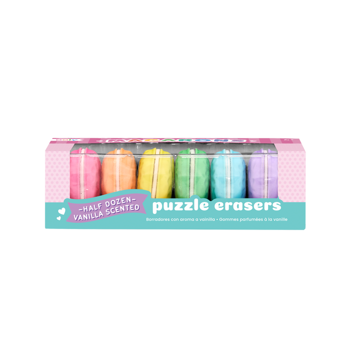 Front of box of Macarons scented puzzle erasers