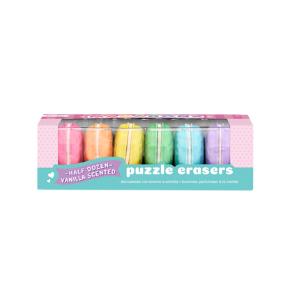 Front of box of Macarons scented puzzle erasers