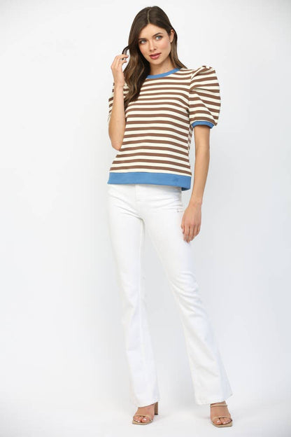 Made to Standout Stripe Puff Sleeve Top