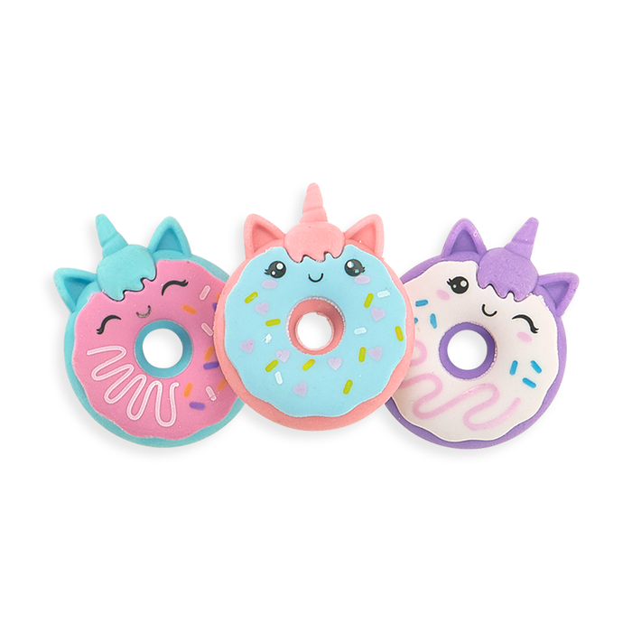 Magic Bakery Unicorn Donut Scented Erasers in a row