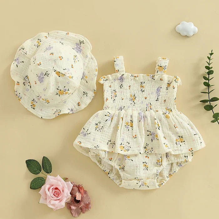 MARA Floral Romper with Sun Hat