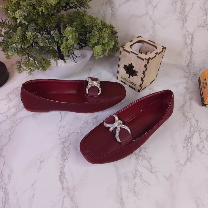 Maroon Buckle Loafers - Maha fashions -  Women Footwear
