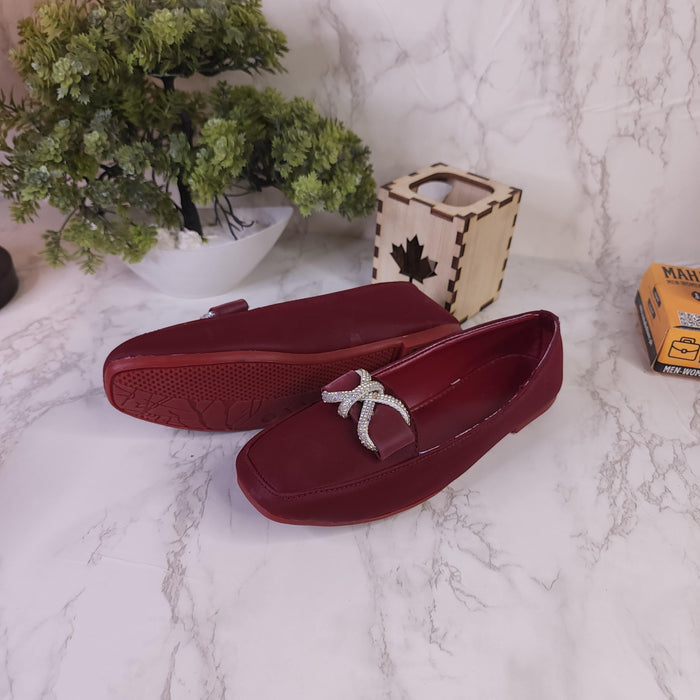 Maroon Buckle Loafers - Maha fashions -  Women Footwear