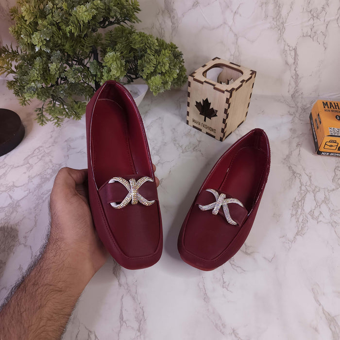 Maroon Buckle Loafers - Maha fashions -  Women Footwear