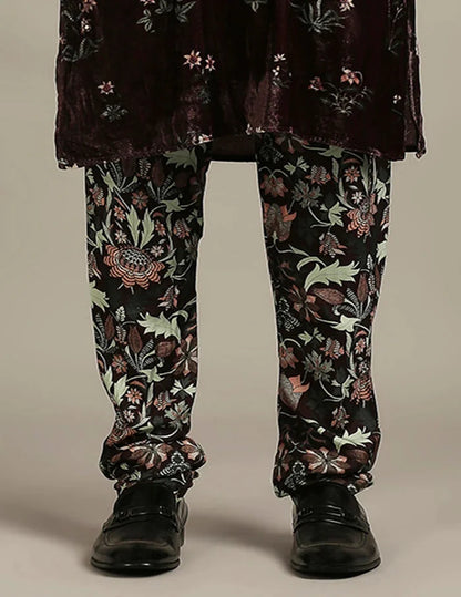 Maroon Floral Velvet Kurta Set
