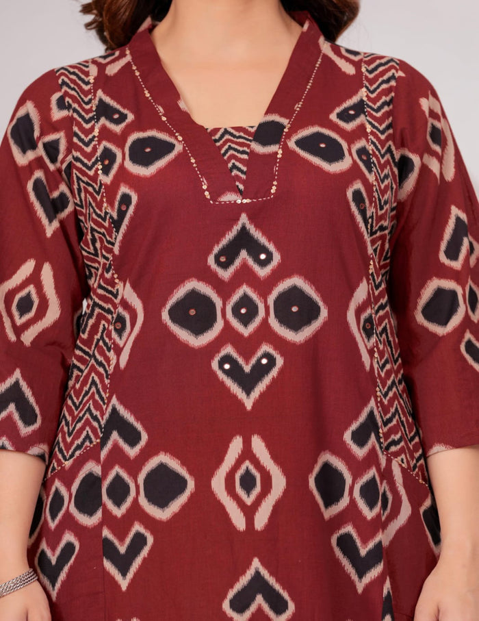 Maroon Muse Cotton Kurta Set