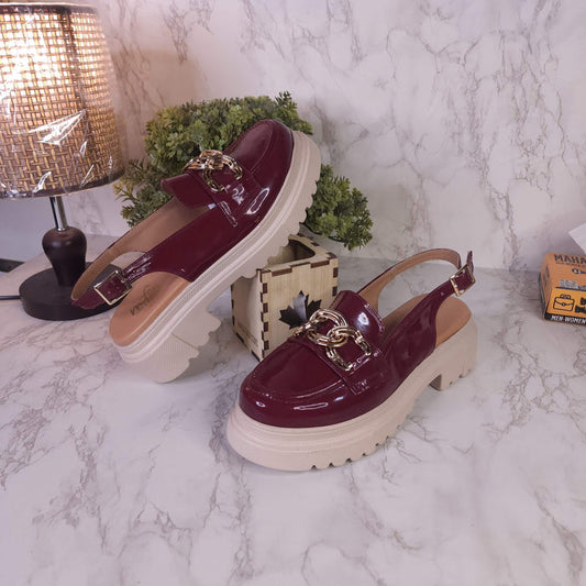 Maroon Patent Platform Sandals - Maha fashions -  Women Clothing