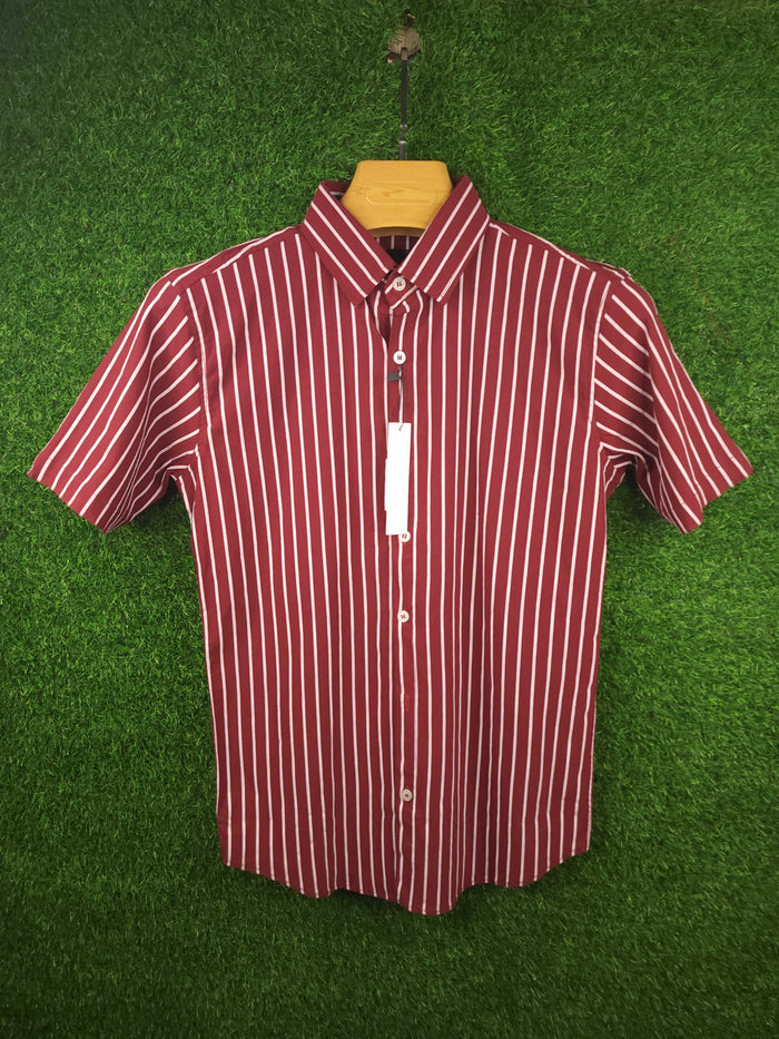 Maroon Stripes Stretchable Shirt - Maha fashions -  Men Clothing