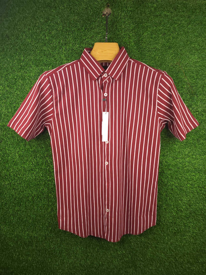 Maroon Stripes Stretchable Shirt - Maha fashions -  Men Clothing