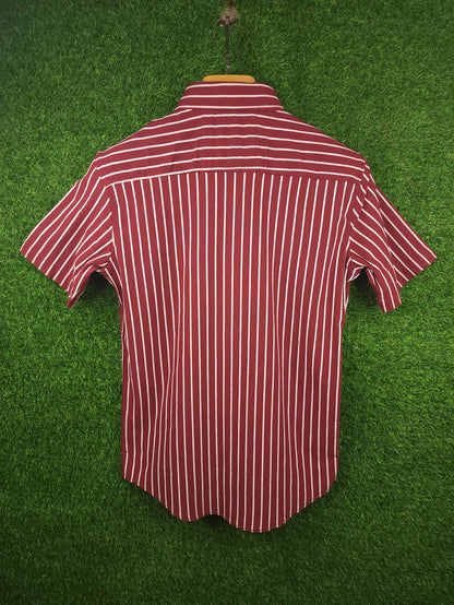 Maroon Stripes Stretchable Shirt - Maha fashions -  Men Clothing