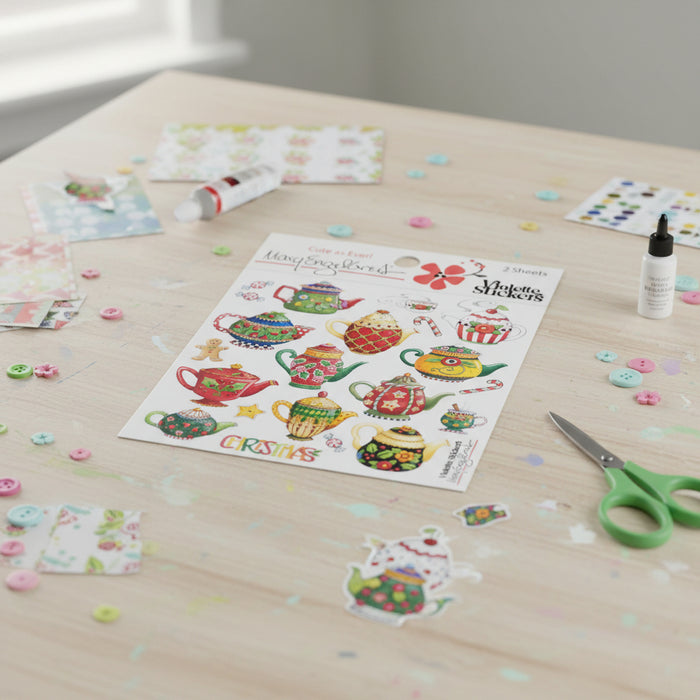 Mary's Christmas Teapots Sticker Sheet