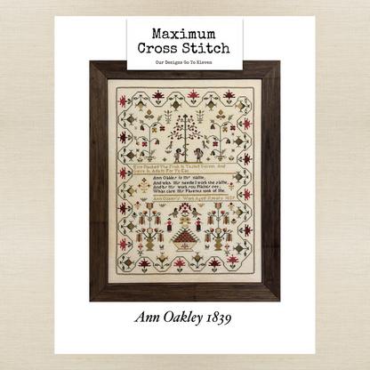 Maximum Cross Stitch - Ann Oakley 1839 - Booklet Chart and/or Roxy Floss Pack