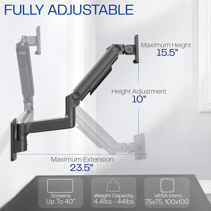 Fully adjustable Mechanical Arm Single Ultrawide Monitor Wall Mount
