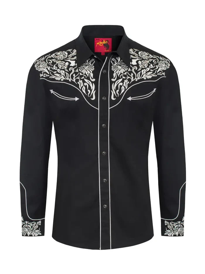 Mens Embroidered Black Western Shirt