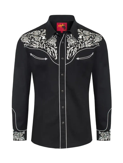 Mens Embroidered Black Western Shirt