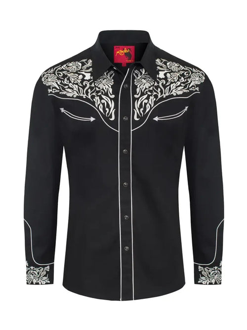 Mens Embroidered Black Western Shirt