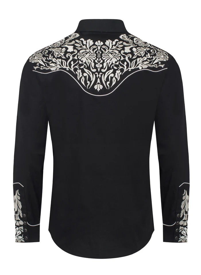 Mens Embroidered Black Western Shirt