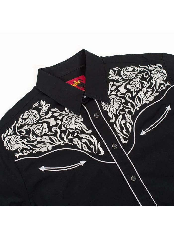 Mens Embroidered Black Western Shirt