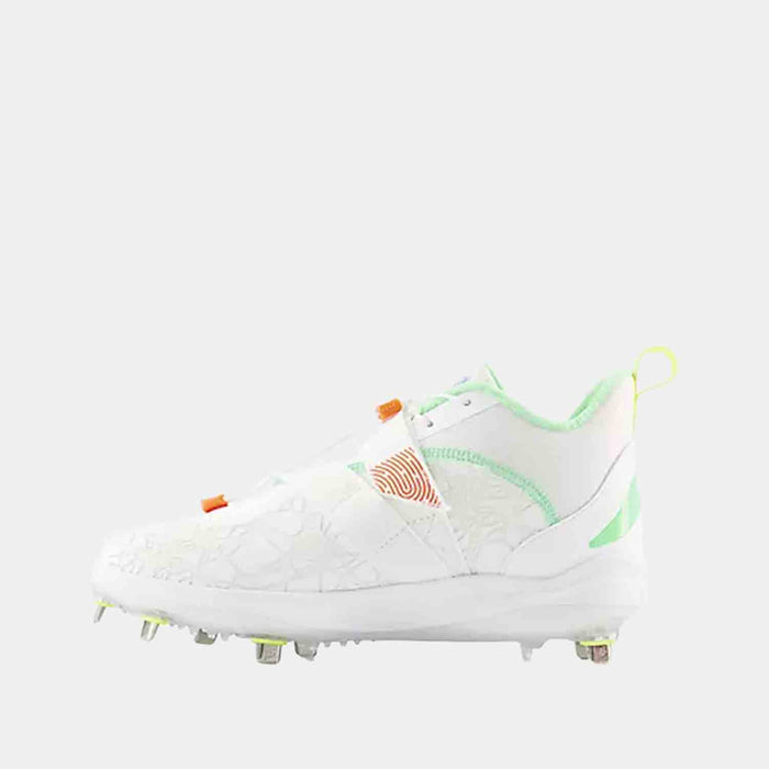 Side medial view of Men's New Balance FuelCell Lindor 2 Summer Storm Baseball Cleats.