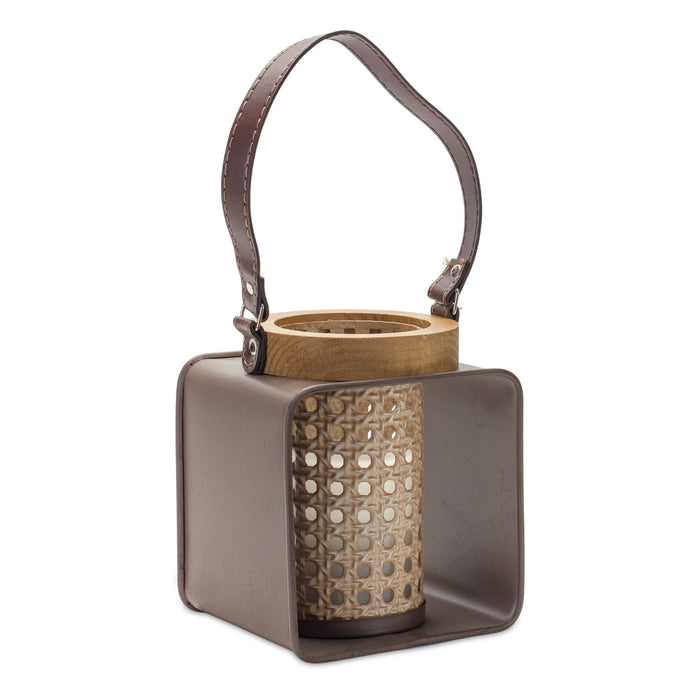 Metal Candle Holder with Wood and Leather Accents [Online Only]