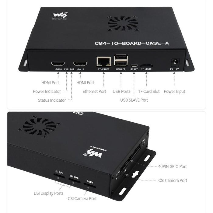 Metal Enclosure for Compute Module 4 IO Board (with Cooling Fan) by Waveshare - The Pi Hut
