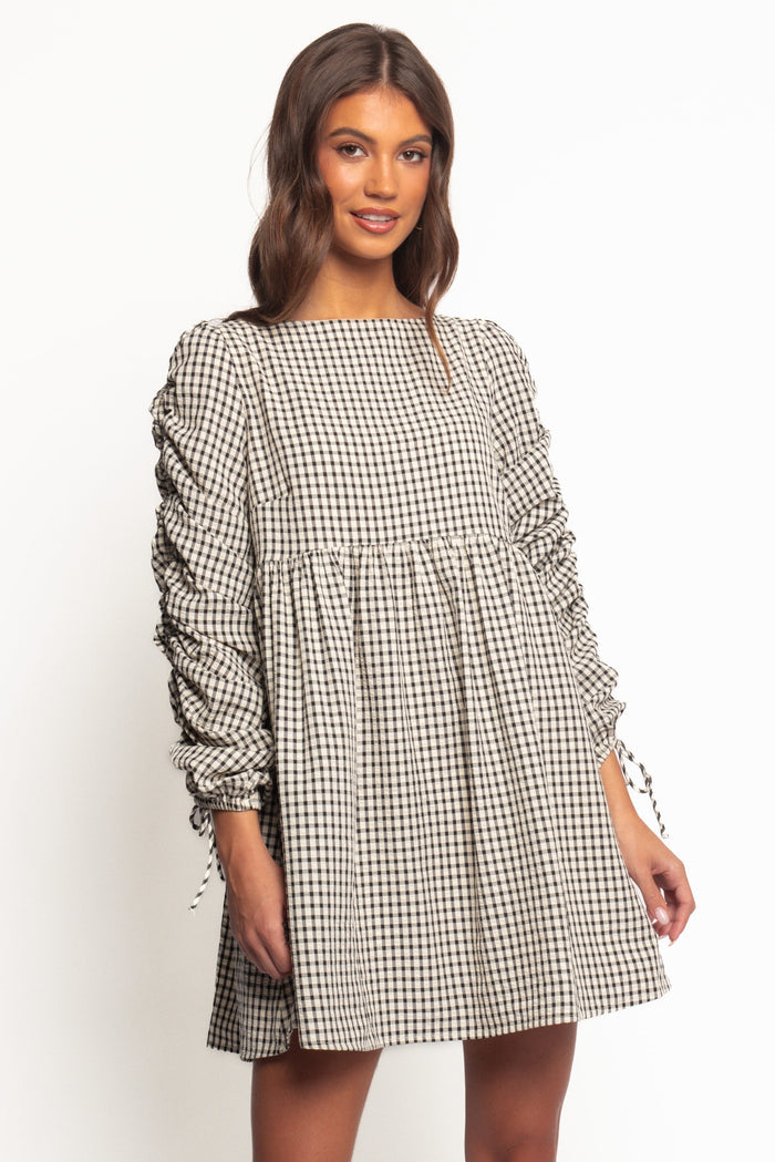 Petal and Pup USA DRESSES Micaela Long Sleeve Mini Dress - Black Gingham