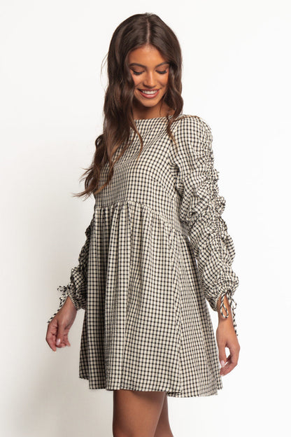 Petal and Pup USA DRESSES Micaela Long Sleeve Mini Dress - Black Gingham
