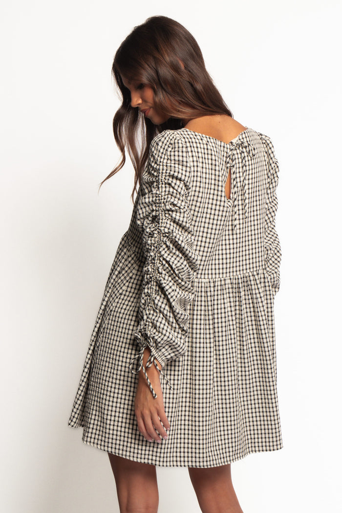 Petal and Pup USA DRESSES Micaela Long Sleeve Mini Dress - Black Gingham