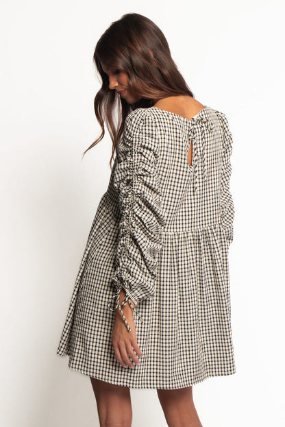 Petal and Pup USA DRESSES Micaela Long Sleeve Mini Dress - Black Gingham