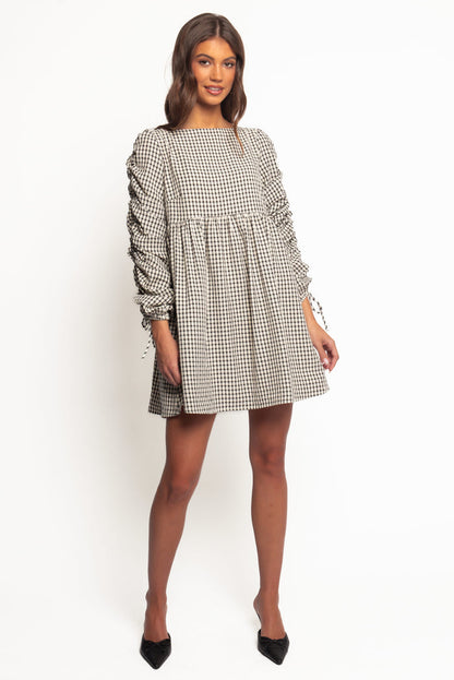 Petal and Pup USA DRESSES Micaela Long Sleeve Mini Dress - Black Gingham