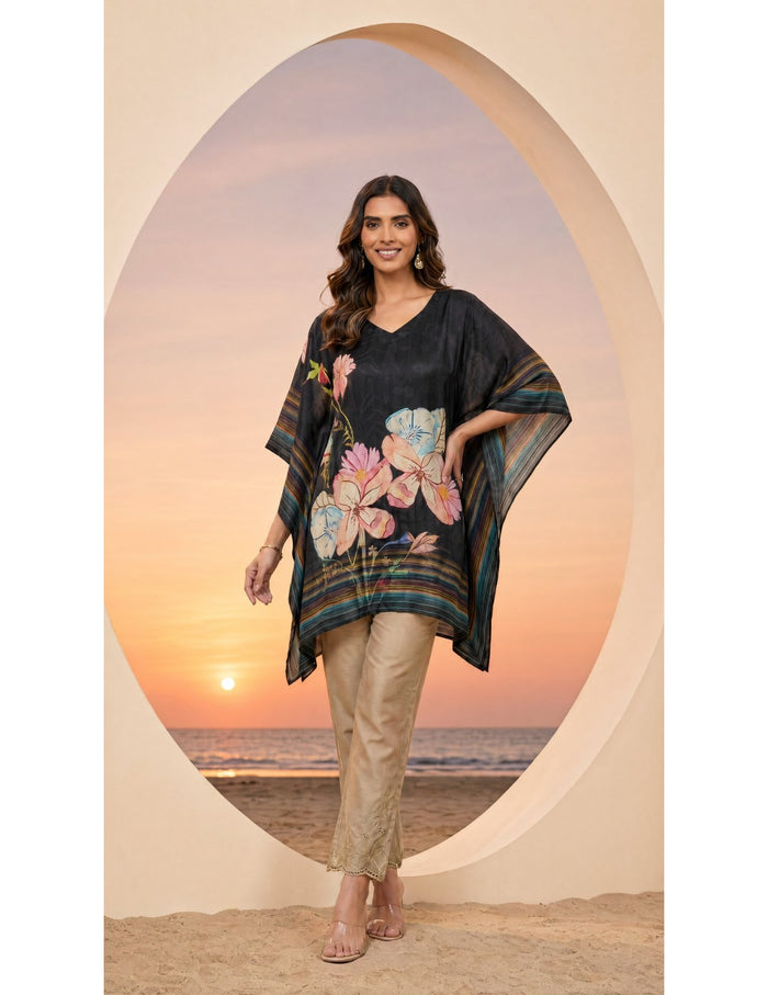 Black printed kaftan for women,