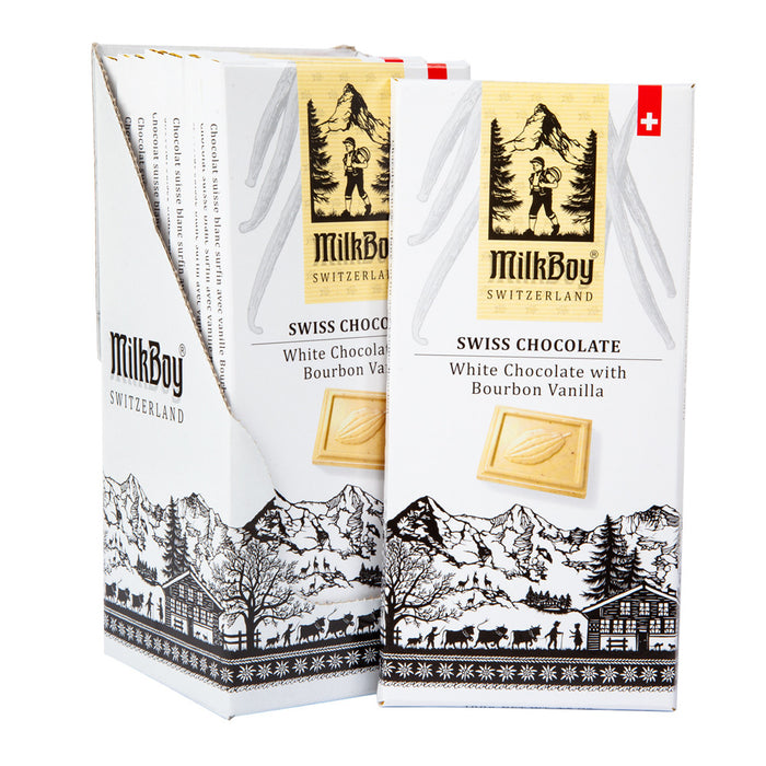 Milkboy White Chocolate With Bourbon Vanilla Swiss 3.5oz Bar - 10ct