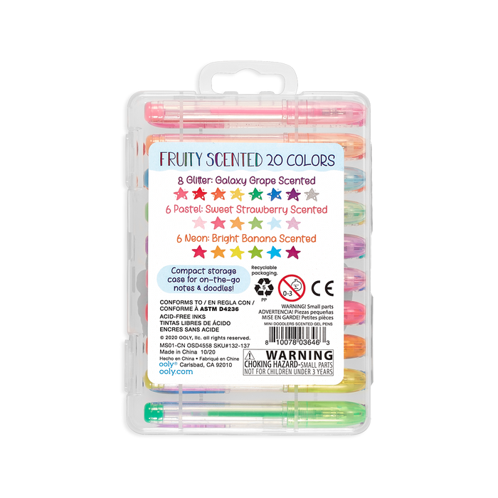 OOLY Mini Doodlers Scented Gel Pens - Set of 20 back of case