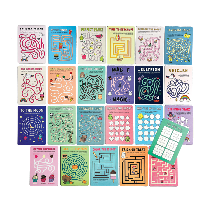 Layout of all activity cards from OOLY Mini Mazes Activity Cards
