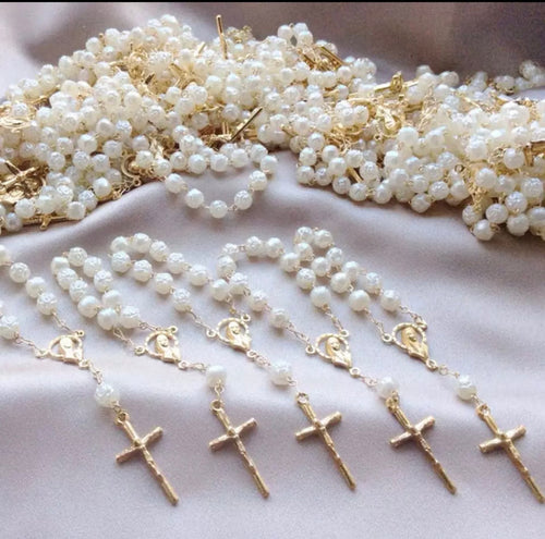Mini Simulated Pearl and Silver Tone or Gold Tone Mini Rosary