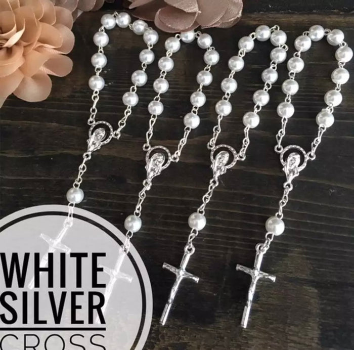 Mini Simulated Pearl and Silver Tone or Gold Tone Mini Rosary