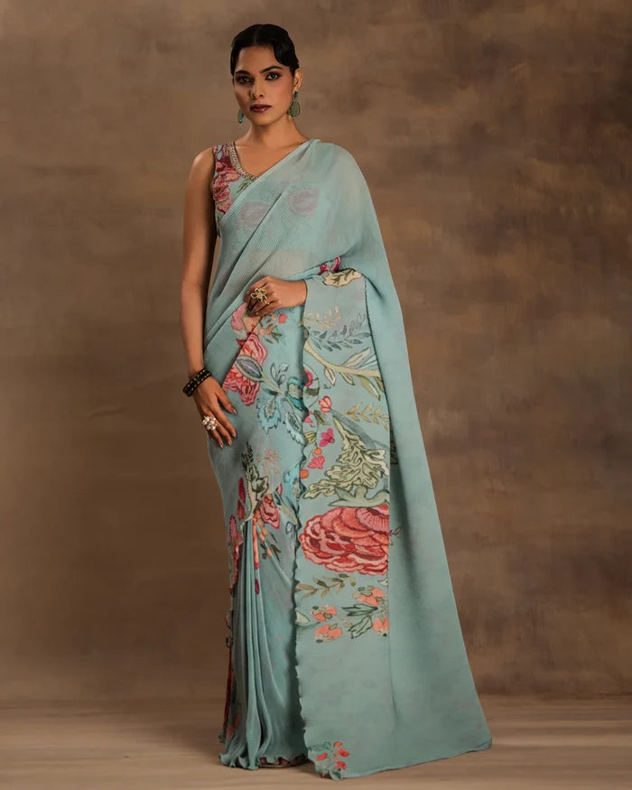 Mint Blossom Drape Saree