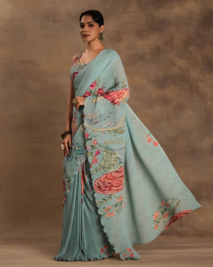 Mint Blossom Drape Saree