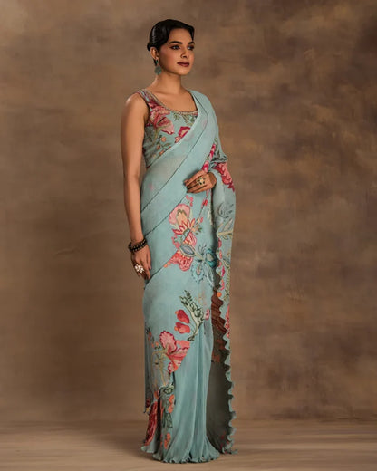 Mint Blossom Drape Saree