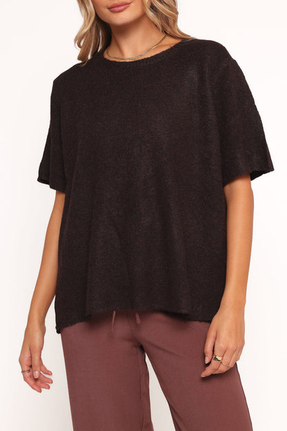 Petal and Pup USA KNITWEAR Morris Short Sleeve Oversized Sweater Tee - Dark Chocolate
