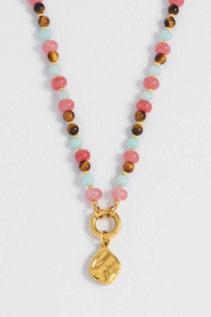 Multi Facet Gemstone Spring Clasp Necklace