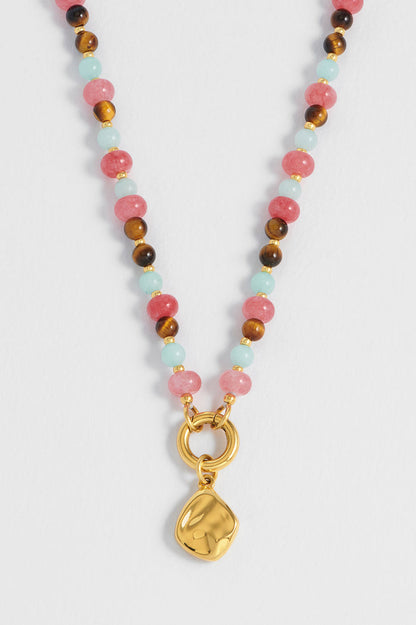 Multi Facet Gemstone Spring Clasp Necklace