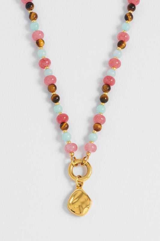 Multi Facet Gemstone Spring Clasp Necklace